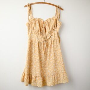 CIDER Floral Babydoll Dress XL Sweetheart Ruched Tie Front Coquette Milkmaid